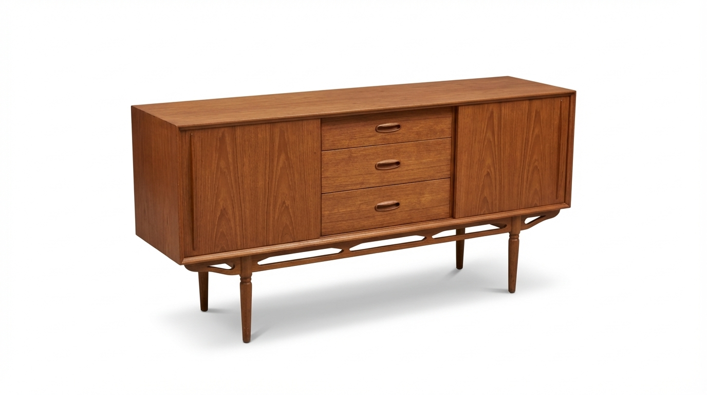 Komoda drewniana na białym tle — profesjonalny packshot AI